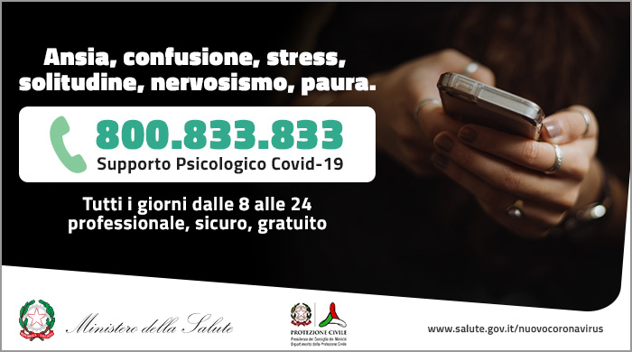 Covid-19, nasce 800.833.833: il numero verde di supporto psicologico