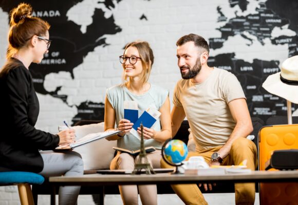 Couple at the travel agency office
