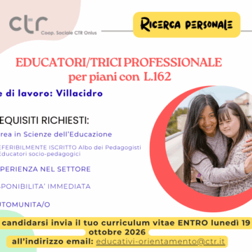 4 OFFERTA LAVORO: Educatori/trici per piani con L.162