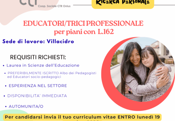 4 OFFERTA LAVORO: Educatori/trici per piani con L.162