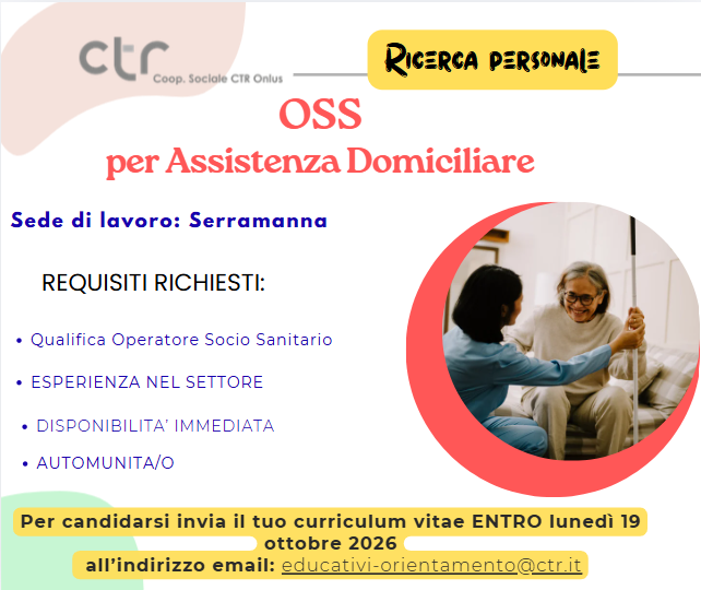 Oss Serramanna OFFERTA LAVORO: OSS per Assistenza Domiciliare