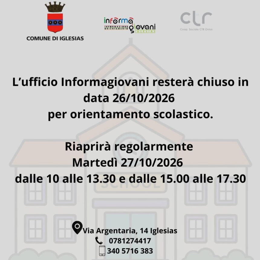eventuali chiusure (1) AVVISO: CHIUSURA INFORMAGIOVANI 26/10/2026